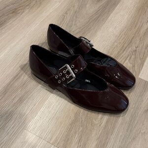 Zara Dark Burgundy Patent Mary Jane Flats